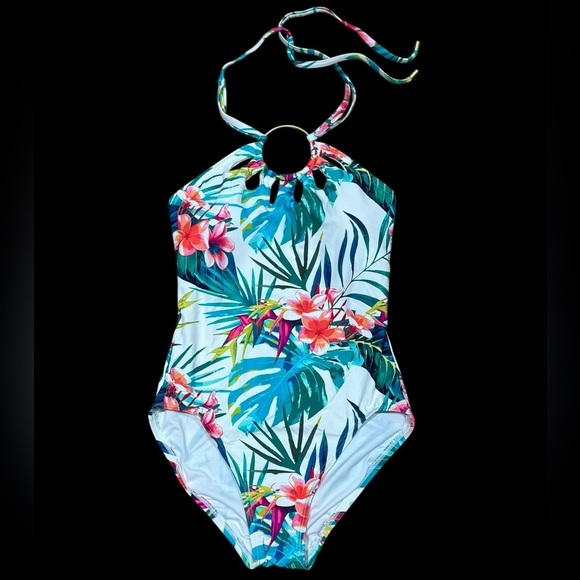 Vince Cameo Sz 4 Swimsuit Floral Halter Keyhole One-Piece Tropical Beach - Picture 3 of 5